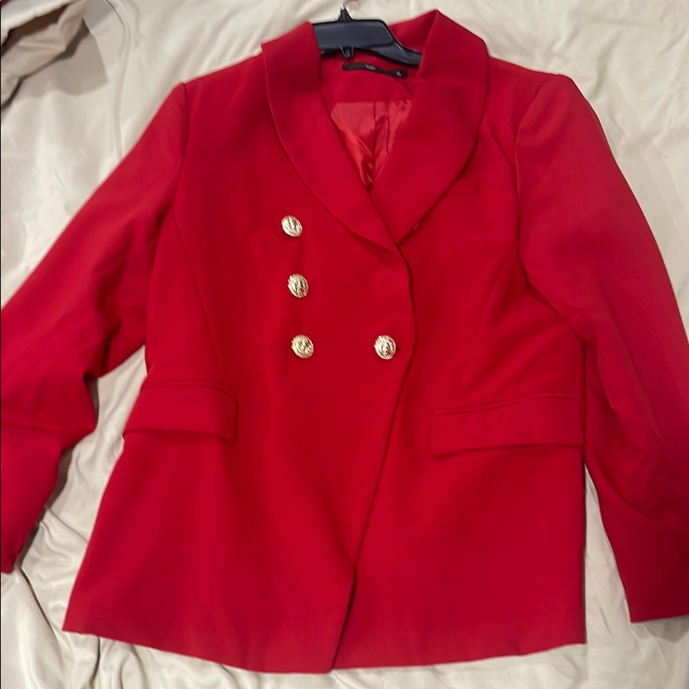 Red and Gold Double-Breasted Blazer with Notched Lapels